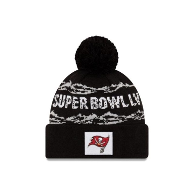 Black Tampa Bay Buccaneers Hat - New Era NFL Super Bowl LV Pom Knit Beanie USA8412756